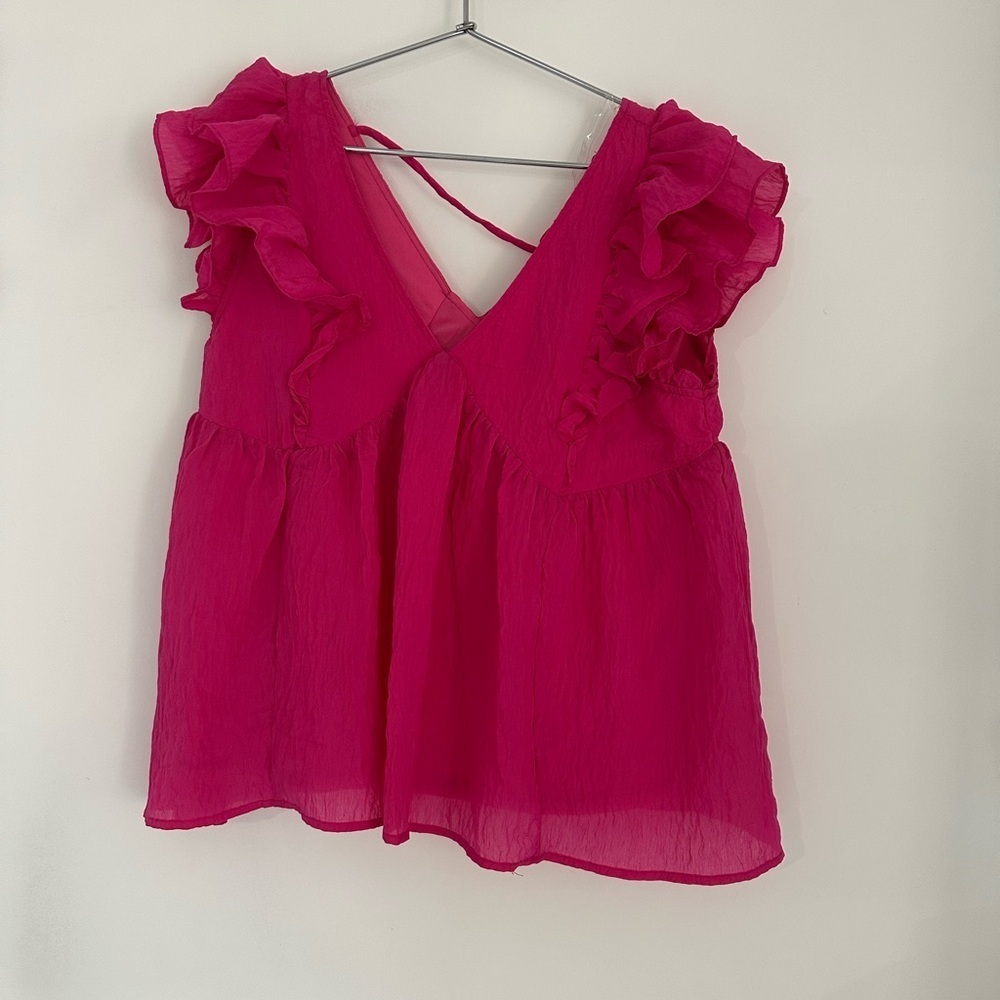 Entro Fuchsia Ruffle Sleeve Blouse